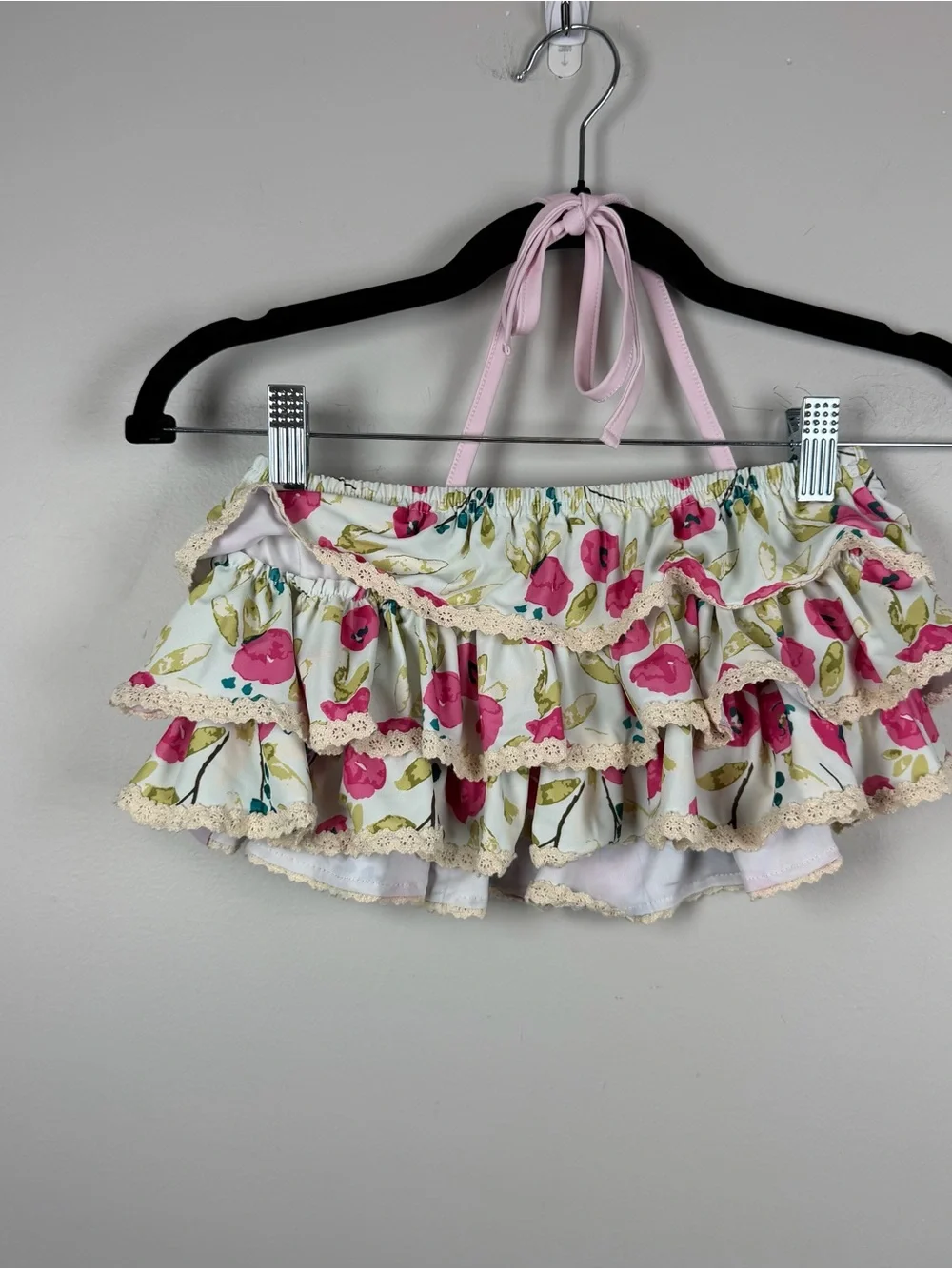 New Sweet Honey Blue Pink Floral Ruffle Halter Swim Bikini Top Size 10 Years